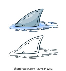 Haifischflossen. Raubfische unter Wasser mit Wellen. Zeichnung für den Druck