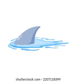 Shark fin. Predatory fish under water with waves. Drawing for print with dangerous marine animal. Flat cartoon illustration