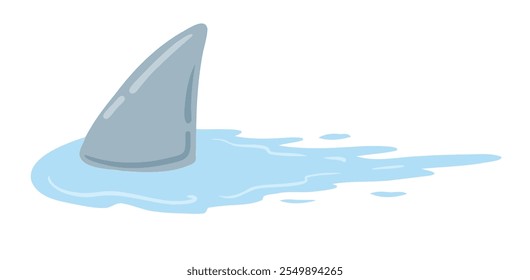 Shark fin. Predatory fish under water with waves. Drawing for print with dangerous marine animal.