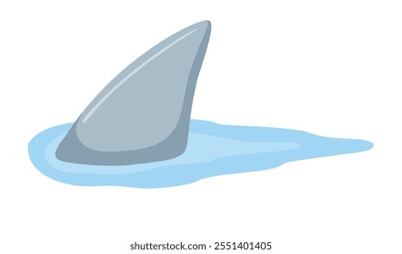 Shark fin. Predatory fish under water with waves. Drawing for print with dangerous marine animal.