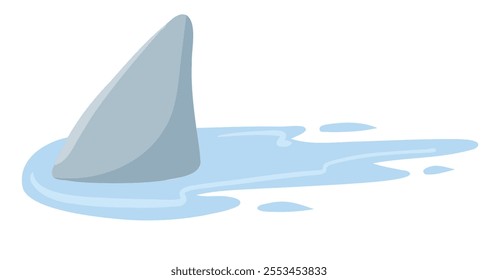 Shark fin. Predatory fish under water with waves. Drawing for print with dangerous marine animal.