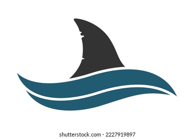 Shark fin in the sea wave graphic logo. Shark sign isolated on white background. Sea predator symbol. Vector illustration