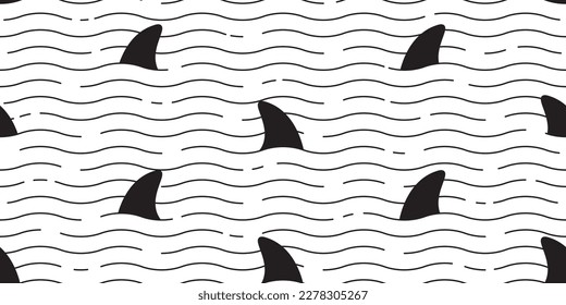 shark fin seamless pattern dolphin wave sea ocean vector fish whale gift wrapping paper doodle scarf isolated repeat wallpaper tile background animal cartoon illustration design