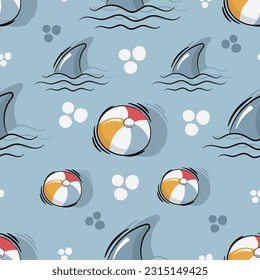 shark fin seamless pattern on blue background