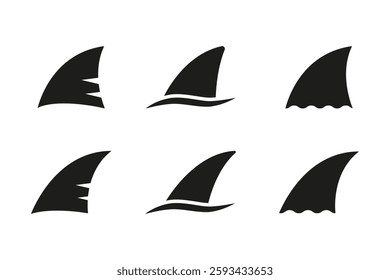 Shark fin sign. Shark tail icon. Sharky attack  icon vector set.