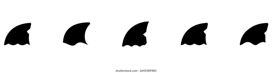 Sinal de barbatana de tubarão. Ícone da cauda do tubarão. Conjunto de vetores de ícone de ataque de tubarão. Ilustração de vetor.