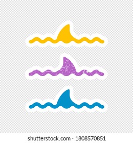 Shark fin sticker design. Flat and textured set