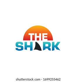 Shark fin with sunset logo template