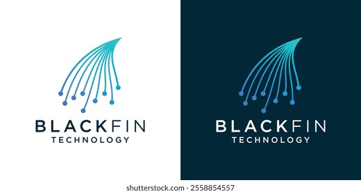 Shark fin and technology combination logo, circuit and shark logo