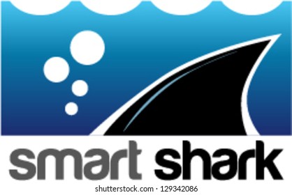 Shark fin under water. Vector illustration. Sign, logo, logotype, place for text. Risk and smart symbol.