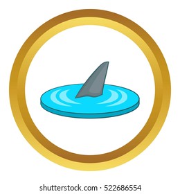 Shark fin vector icon in golden circle, cartoon style isolated on white background