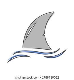 Shark fin vector icon. Fin in the water cartoon style on white isolated background.