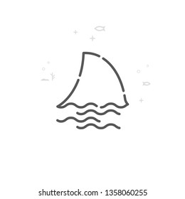 Shark Fin Vector Line Icon. Marine Life, Sea Creatures Symbol, Pictogram, Sign. Light Abstract Geometric Background. Editable Stroke. Adjust Line Weight. Design with Pixel Perfection.