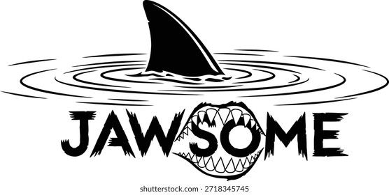 Barbatana de tubarão em ilustração de vetor jawsome água para a vida selvagem do oceano e trocadilho engraçado predador do mar