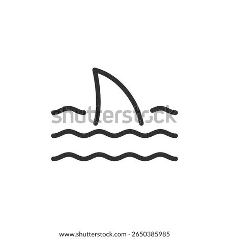 Shark fin in water, linear icon. Threat, danger, risk or maritime alert. Line with editable stroke.