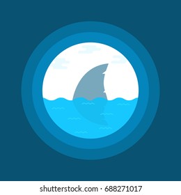 shark fin in water seen in telescope. concept of marine predator or hunter and swimmer. flat style trend modern logotype art graphic design