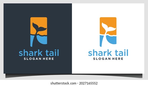 shark fin with wave logo design 