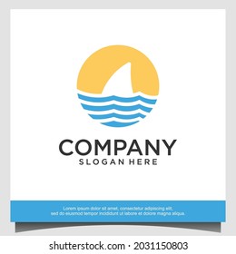 shark fin with wave logo design illustration