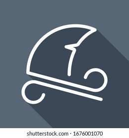 Aleta de tiburón con el logo de la onda, contorno. Icono plano blanco con una sombra larga sobre fondo azul
