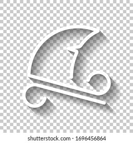 Shark fin with wave, outline logo. White icon with shadow on transparent background