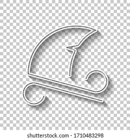 Shark fin with wave, outline logo. White outline sign with shadow on transparent background