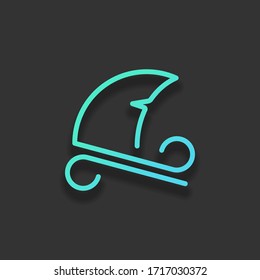 Shark fin with wave, outline logo. Colorful logo concept with soft shadow on dark background. Icon color of azure ocean
