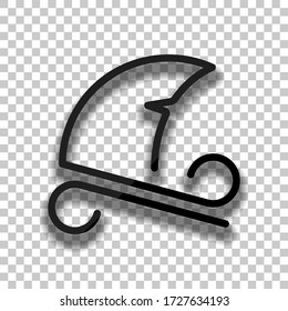 Shark fin with wave, outline logo. Black glass icon with soft shadow on transparent background