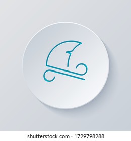 Shark fin with wave, outline logo. Cut circle with gray and blue layers. Paper style