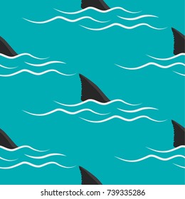 Shark fins on a blue background, seamless pattern. Vector background.