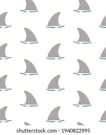 Shark fins in the sea simple childish nautical seamless pattern on white background. Hand drawn vector illustration. Scandinavian style flat design. Concept for kids textile print, wallpaper, package