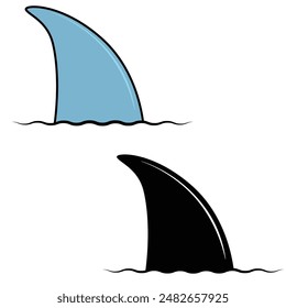 Shark fins silhouettes. Shark fin above water illustration