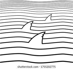 shark fins with wave line background