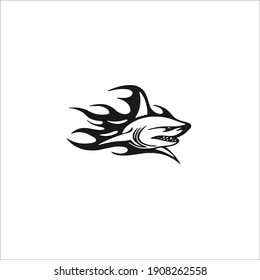 Shark With Fire Symbol Logo. Tattoo Design. Vector Illustration.