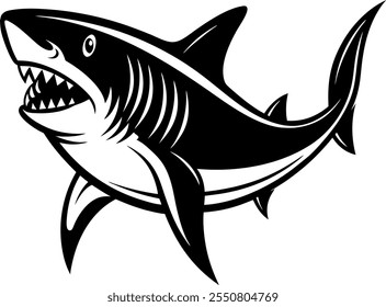 Shark fish, black and white image for illustration.