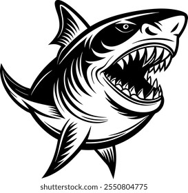 Shark fish, black and white image for illustration.