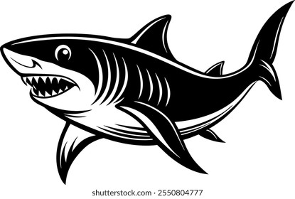 Shark fish, black and white image for illustration.