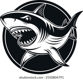 Shark fish, black and white image for illustration.