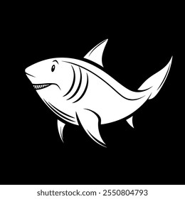 Shark fish, black and white image for illustration.