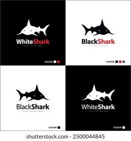 Shark fish black and white silhouette logo set template design