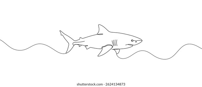 Peces de tiburón en estilo de dibujo de línea continua. Ilustración vectorial