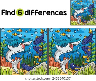 Tiburón y Pescado Amigo Encuentra las diferencias