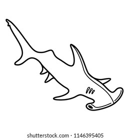 Shark Fish Hammer. Vector flat outline icon illustration isolated on white background.