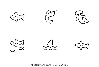 shark fish icon flat vector and illustration, graphic, editable stroke. Suitable for website design, logo, app, template, and ui ux.