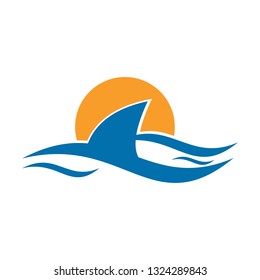 Shark Fish on Ocean Sunset Vector Illustration