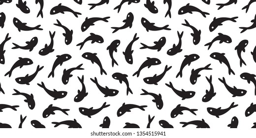 Shark fish Seamless pattern vector dolphin tuna salmon scarf isolated whale ocean sea repeat wallpaper tile background cartoon doodle illustration