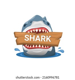 Shark fish with sign board mascot illustration vector