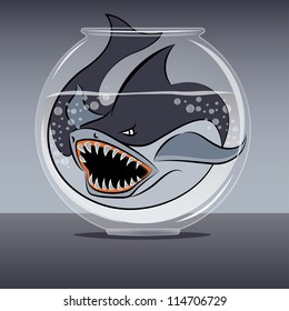 Shark in a fish tank vector art illustration