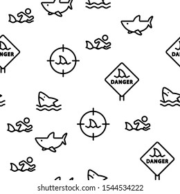 Shark Fish Vector Seamless Pattern Thin Line Illustration