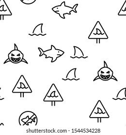 Shark Fish Vector Seamless Pattern Thin Line Illustration