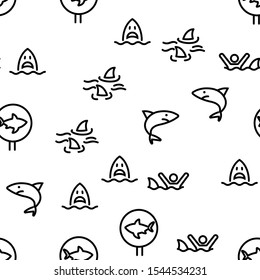 Shark Fish Vector Seamless Pattern Thin Line Illustration